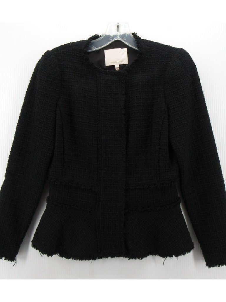 Rebecca Taylor Jacket 0 Wool Blend Tweed Fringe Peplum Career Office